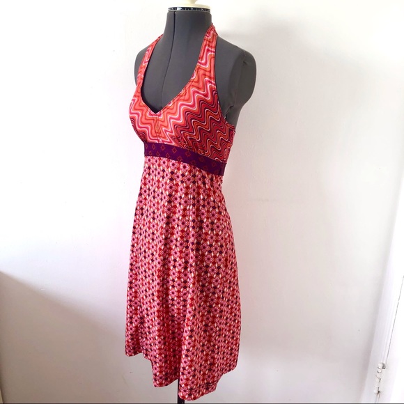 Athleta groovy 70s inspired mod empire waist print halter dress sz 2 / XS - Picture 2 of 13